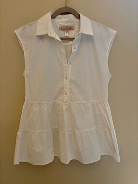 Hutch Frankie White Sleeveless Tiered Poplin Collared Blouse - sz M